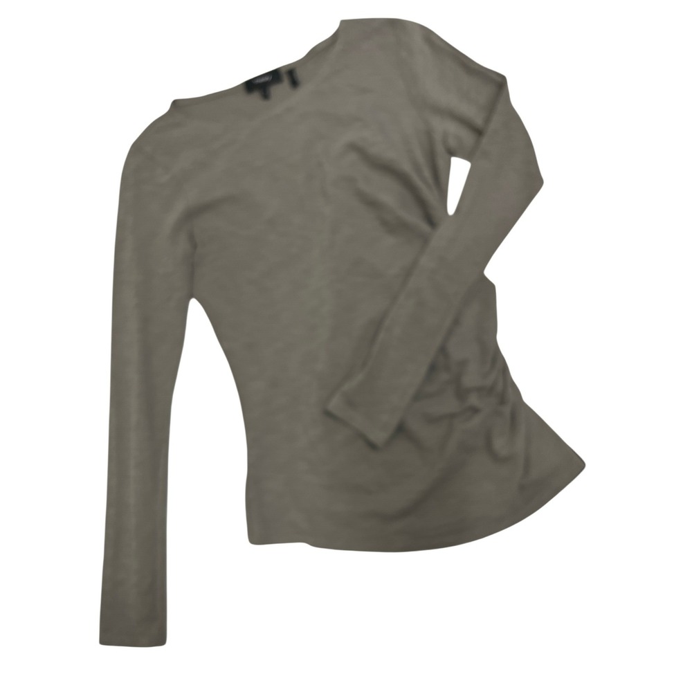 Theory Boat Neck Top Women S Grey Excellent Ruched Organic Cotton Long Sleeve